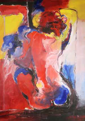 Franscz Witte - Olieverf op papier, Naakt (Groot, dubbelzijdig beschilderd!) verkocht voor € 90!