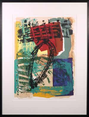 Bep Toscani - Zeefdruk, Z.T. Abstracte voorstelling - Ingelijst verkocht voor € 35!