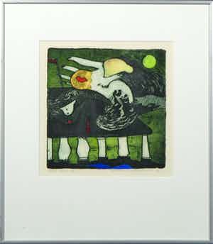 Michel van Overbeeke - Ets met bladgoud, Table I - Ingelijst verkocht voor € 35!