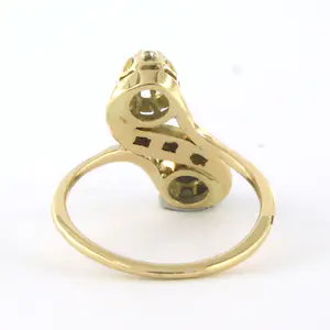 18k gouden slagring bezet met saffier en briljant en single cut geslepen diamant kopen? Bied vanaf 265!