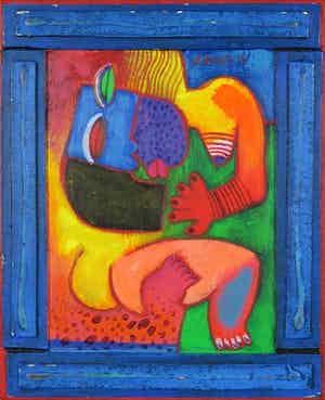 Clemens Briels - Acryl en collage op hout, Zonder titel (met ophangsysteem) verkocht voor € 1!