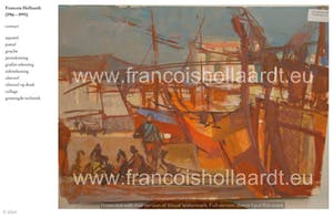 Frans Hollaardt - Vissersboten in haven, gemengde techniek op papier kopen? Bied vanaf 1!
