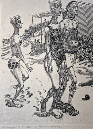 Hans van Helden - grote karikaturale Ets/aquatint "strandgenoegens" - zeer kleine oplage (10) kopen? Bied vanaf 34!