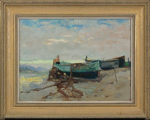 Willem Knip - Olieverf op paneel, Booten op het drogen - Ingelijst kopen? Bied vanaf 500!