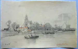 Salomon Leonardus Verveer - Gezicht op Lekkerkerk - tekening, rond 1850 kopen? Bied vanaf 195!