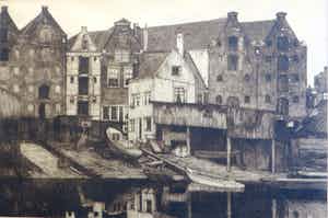 Petrus Johannes Teunissen - Amsterdam.Gezicht op Bickerseiland. verkocht voor € 40!