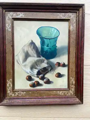 Willem Dolphijn - Stilleven op hout, vaas en kastanje verkauft für € 125!