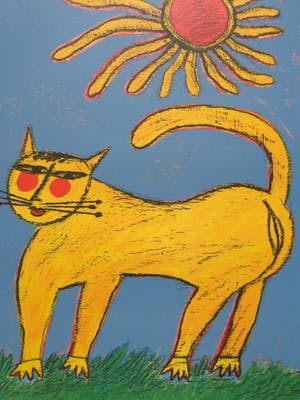 Corneille - GELE KAT / KLEURLITHO / 62x46cm / SIG / 1991 kopen? Bied vanaf 190!
