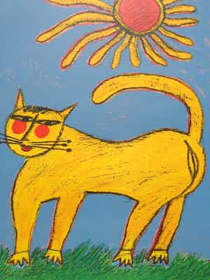 Corneille - GELE KAT / KLEURLITHO / 62x46cm / SIG / 1991 verkocht voor € 190!