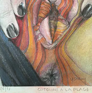 Yvon Adam - Erotische Kunst „Klitorina am Strand“, Mischtechnik – gerahmt kopen? Bied vanaf 50!