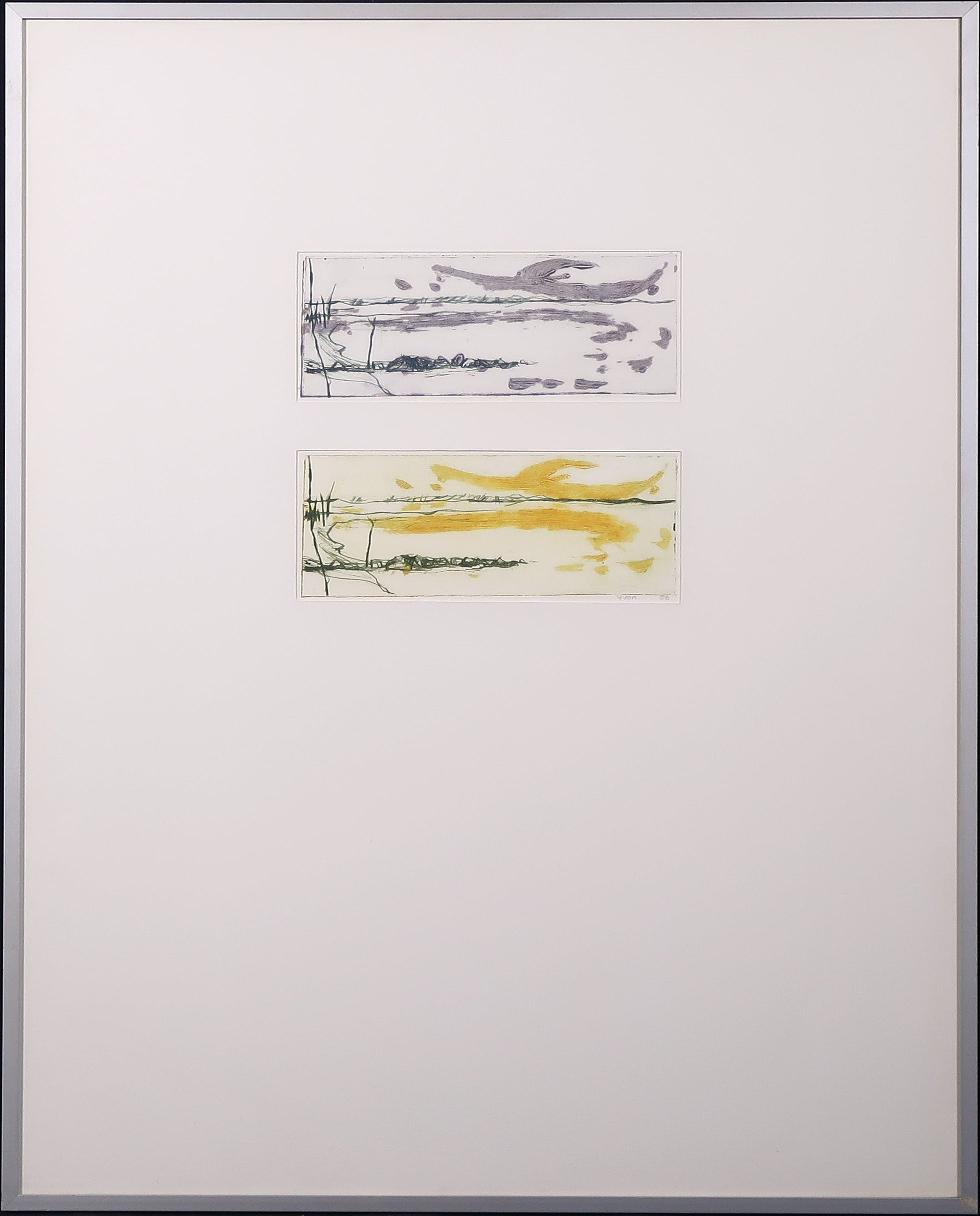 Niet of onleesbaar gesigneerd - Ets, Twee landschappen - Ingelijst kopen? Bied vanaf 1!