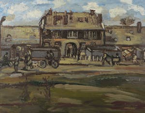 Rudi Seidel - Olieverf op doek, Gezicht op poorthuis - Ingelijst kopen? Bied vanaf 50!