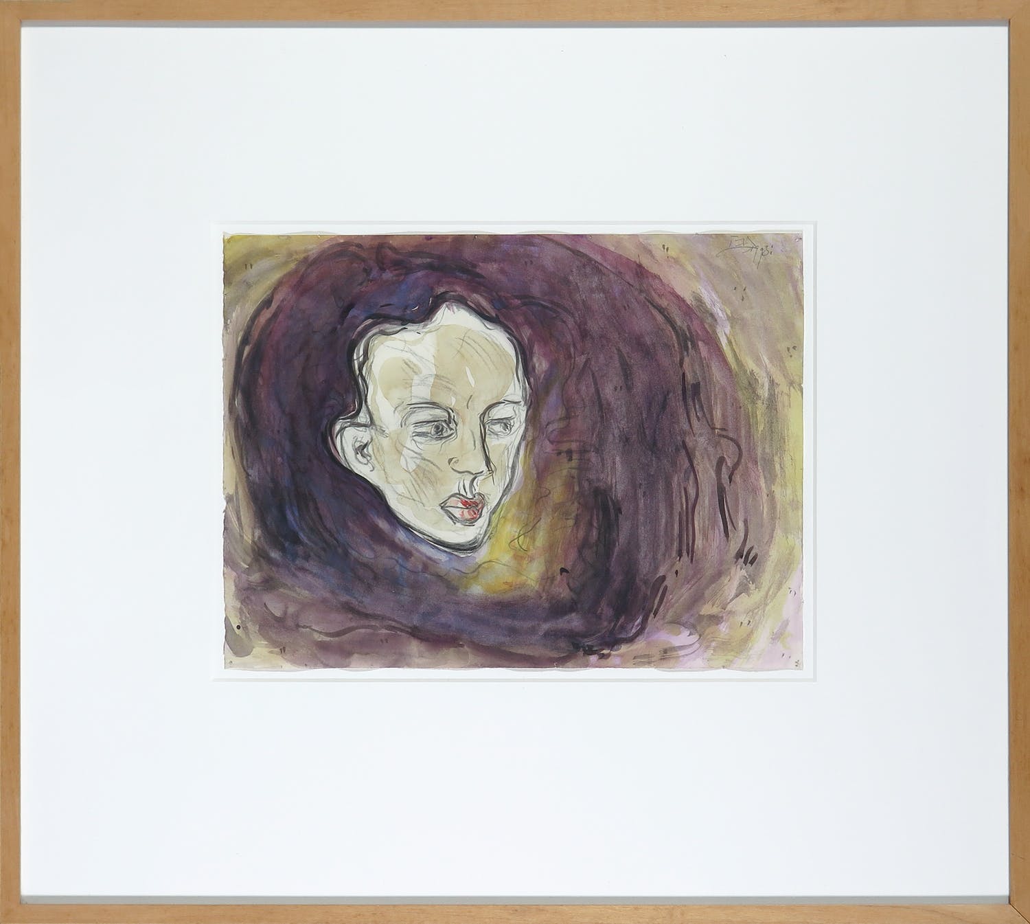 Frank van den Broeck Portret in paars en bruintinten, aquarel en potlood op papier Ingelijst Frank van den Broeck Portret in paars en bruintinten, aquarel en potlood op papier Ingelijst