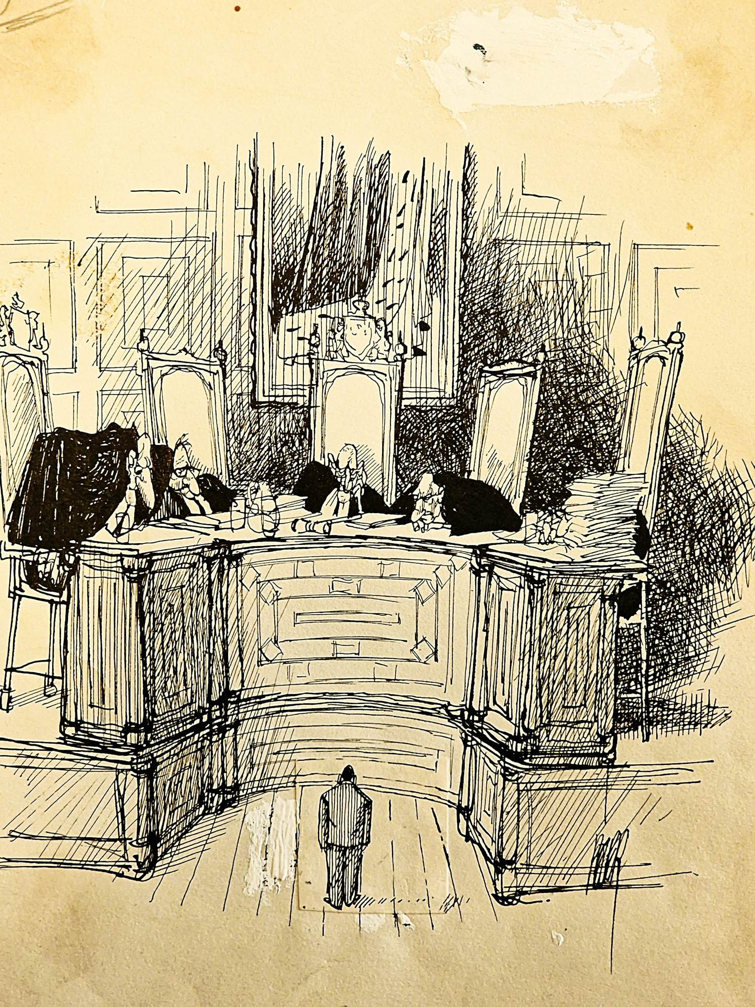 Peter van Straaten - Zeldzame jaren 70 oostindische inkt "rechtbank" tekening gesigneerd kopen? Bied vanaf 67!
