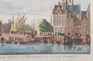 Isaac Tirion - Amsterdam Nieuwe Brug Damrak Oude Gravure 1760 kopen? Bied vanaf 55!