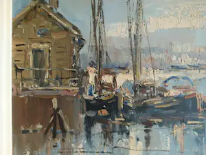 Jan Kelderman - Amsterdamse havenscene - olieverf op doek kopen? Bied vanaf 165!