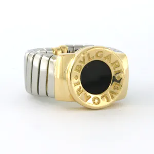 BVLGARI - 18k gouden ring met staal bezet met onyx - ringmaat 16 (50) kopen? Bied vanaf 500!