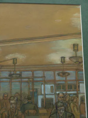 Dirk Harting - Ingelijste pasteltekening , Op kantoor – 1954 - Lijst, 50 x 64 cm kopen? Bied vanaf 100!