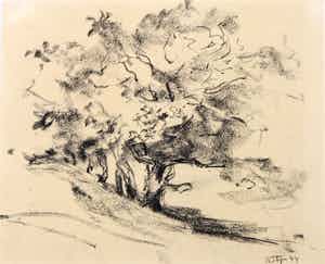 Wim Steijn - Krijttekening, Landschap verkocht voor € 35!