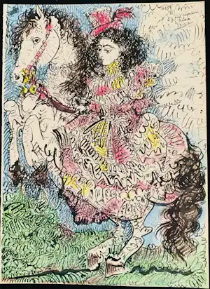 Pablo Picasso - Kleuren lithografie, “Jacqueline op paard”. verkauft für € 75!