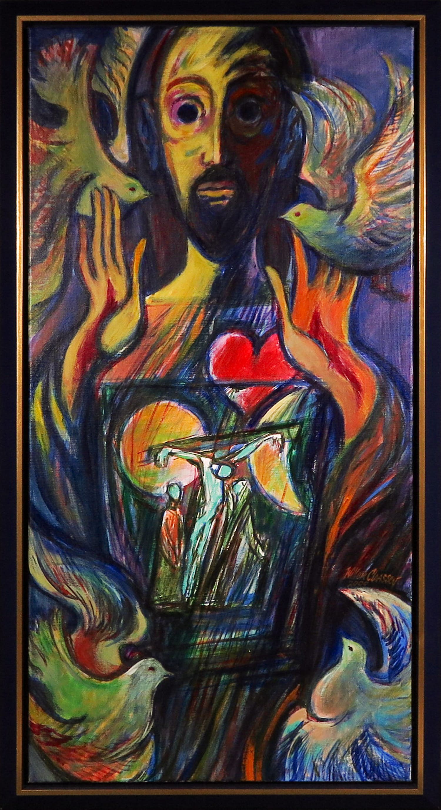 Willem Claassen - Acryl op doek, Heilig hart III - Ingelijst (Groot formaat!) kopen? Bied vanaf 50!