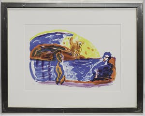 Pieter Defesche - Landschap met figuren en hond - Ingelijst kopen? Bied vanaf 1!