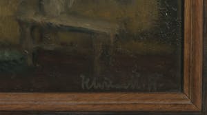 Henri van Daalhoff - Olieverf op paneel, Interieur met vrouw en kind - Ingelijst kopen? Bied vanaf 150!