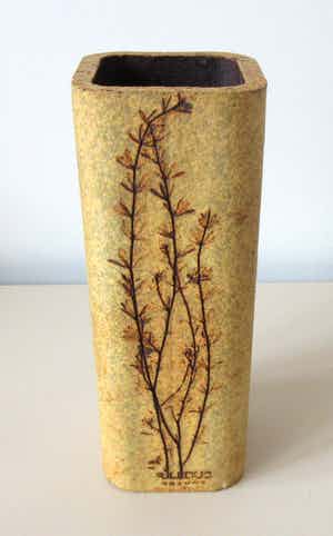 Vallauris Keramiek - Vierkante gres aardewerken Herbier vaas - Raymonde Leduc verkocht voor € 1!