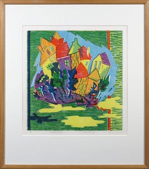 Angenelle Thijssen - Houtsnede, High in the Sky - Ingelijst kopen? Bied vanaf 35!