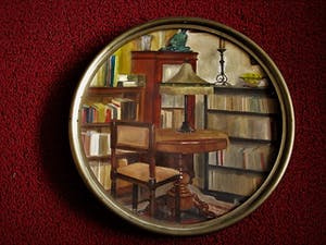 Niet of onleesbaar gesigneerd - Fraai Brits? olieverf 1930 geschilderd interieur / achterkant gesigneerd V.Bell kopen? Bied vanaf 1!