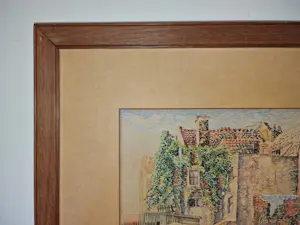 Frieda Hunziker - Aquarel met gevels en tuinen van huizen kopen? Bied vanaf 750!
