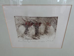 Anton Heyboer - ABSTRACTIE / ZW-W + RODE ETS / 65x71cm / KADER / SIG kopen? Bied vanaf 75!