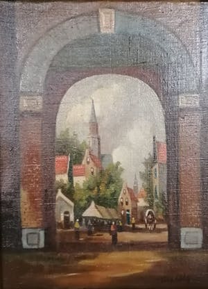 Niet of onleesbaar gesigneerd - Duitse School (20e eeuw) - Dorpsgezicht kopen? Bied vanaf 10!