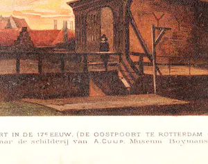 Aelbert Cuyp - Gezicht op de Oude Oostpoort te Rotterdam met molen op bolwerk . kopen? Bied vanaf 20!