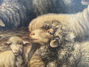 Béla Harmann - Olieverf op doek, Guitige Schapen– ingelijst – ca 1875-1899 - Uniek kopen? Bied vanaf 150!