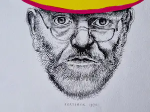 Herman Berserik - Zeldzame 1970 handgekleurde Ets "zelfportret met feesthoedje" oplage slechts 25 kopen? Bied vanaf 56!