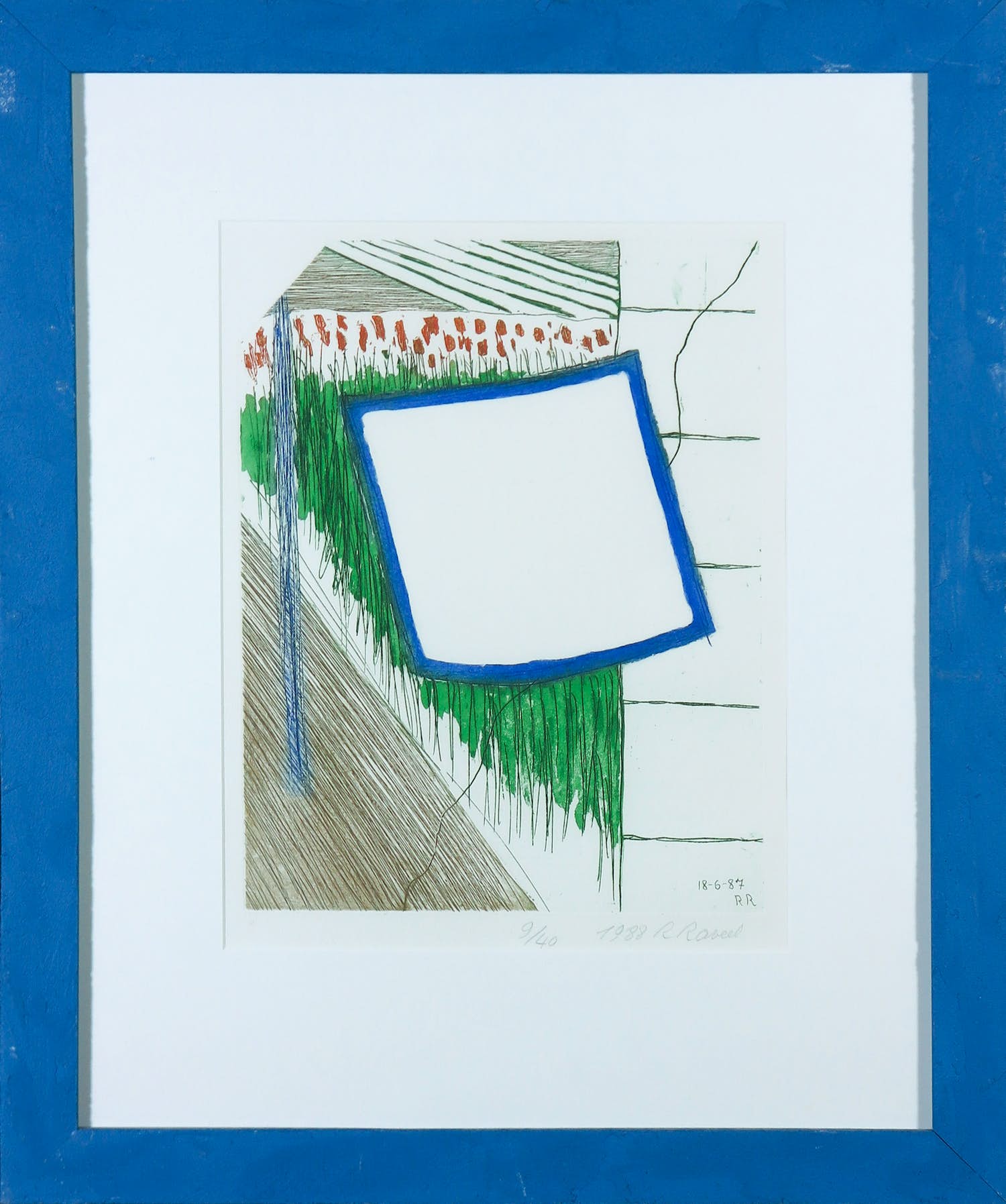 Roger Raveel - Ets, De vlag van het niets (1988) - Ingelijst verkocht voor € 750!