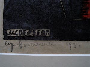 Jac. de Beer - verstilde Houtsnede - eigen druk - "Plant met rode bloemen" 1931 - gesigneerd kopen? Bied vanaf 10!