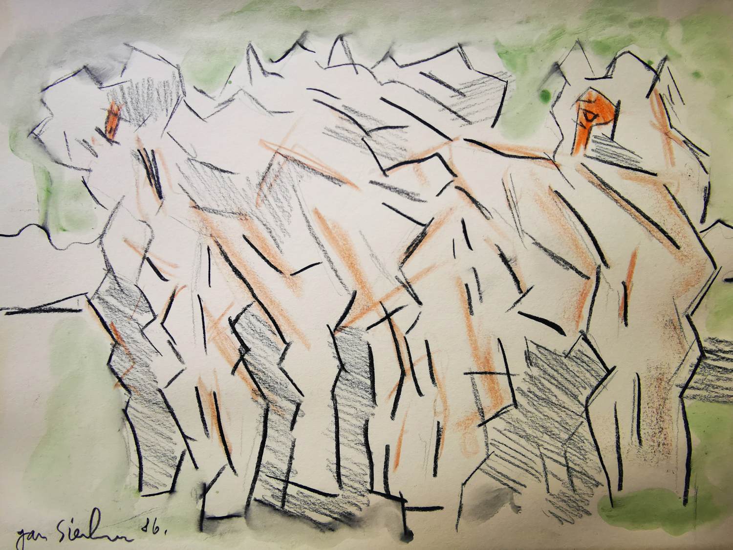 Jan Sierhuis - Tekening krijt/acryl verkocht voor € 1!