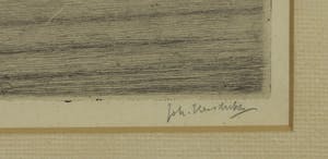 Johannes Henrichs - Ets, Gezicht op meer met boten en stad in de verte - Ingelijst kopen? Bied vanaf 1!