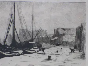 Anton L. Koster - Schepen aan kade Spaarne Haarlem - Ets kopen? Bied vanaf 1!