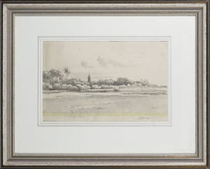 Arnoldus Johannes Eymer - Aquarel, Landschap met kerktoren - Ingelijst kopen? Bied vanaf 1!