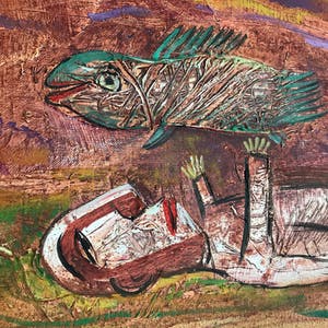 Roman Zuzuk - Typisch werk - 'Man met vis' - Gesigneerd - 1999 kopen? Bied vanaf 175!