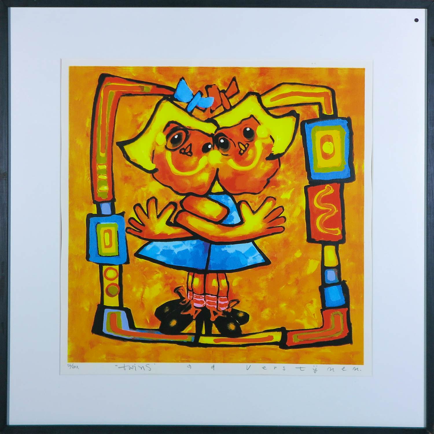 Ad Verstijnen - Zeefdruk, Twins - Ingelijst verkocht voor € 35!