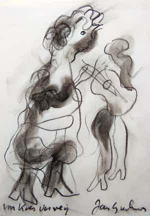 Jan Sierhuis - Tekening in leeg schetsboek voor Kees Verwey. verkocht voor € 90!