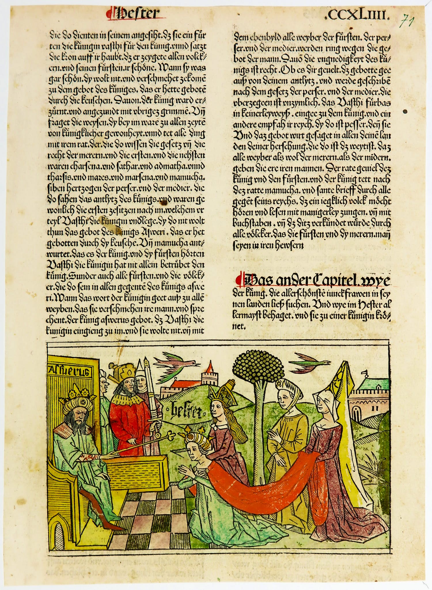 Anton Koberger - Wiegedruk en houtsnede, Blad uit de 9e Duitse Bijbel CCXLIIII verkocht voor € 80!