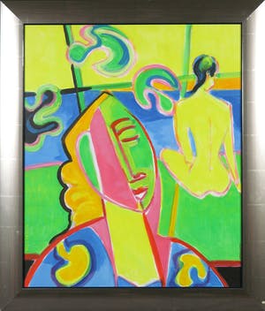 Joe Wols - Acryl op board, Twee figuren - Ingelijst kopen? Bied vanaf 1!