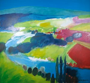 Jan Peter van Opheusden - Acrylverf op linnen, Kerklandschap, (Zeer groot) kopen? Bied vanaf 350!