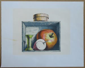 Herman Berserik - Stilleven met appel, dobber en klos kopen? Bied vanaf 60!