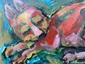 Martin van Wordragen - Olieverf op doek - Slapend vosje (60x60) kopen? Bied vanaf 350!